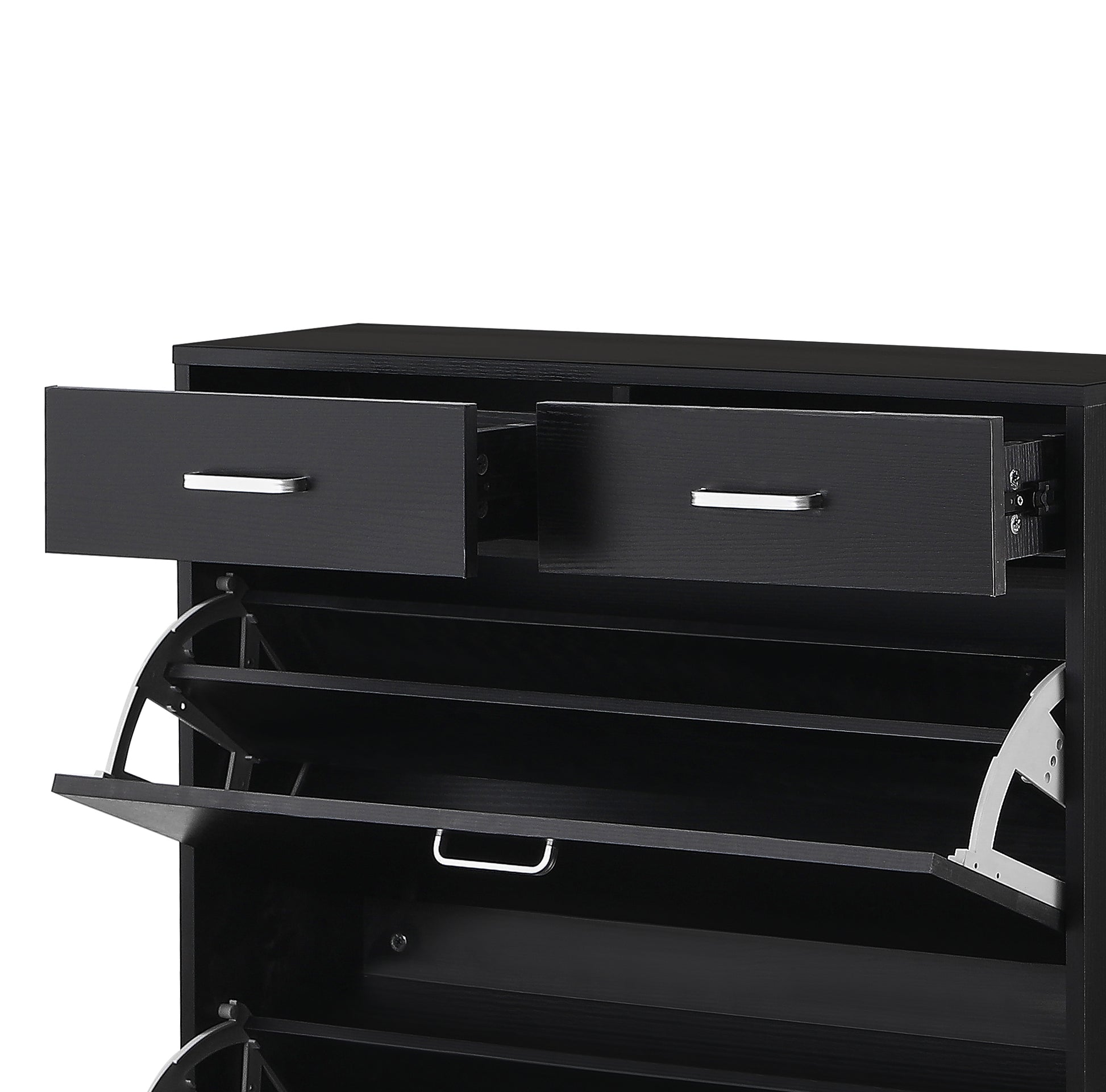 Large size Shoe Cabinet,Free Standing Tipping Bucket Shoe Rack Organizer with 2 Flip Drawers&2 Drawer,Modern Tipping Bucket for Entryway,Hallway,Bedroom-black image 9