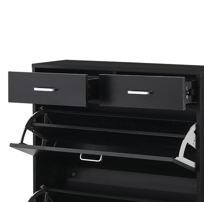 Large size Shoe Cabinet,Free Standing Tipping Bucket Shoe Rack Organizer with 2 Flip Drawers&2 Drawer,Modern Tipping Bucket for Entryway,Hallway,Bedroom-black image 9