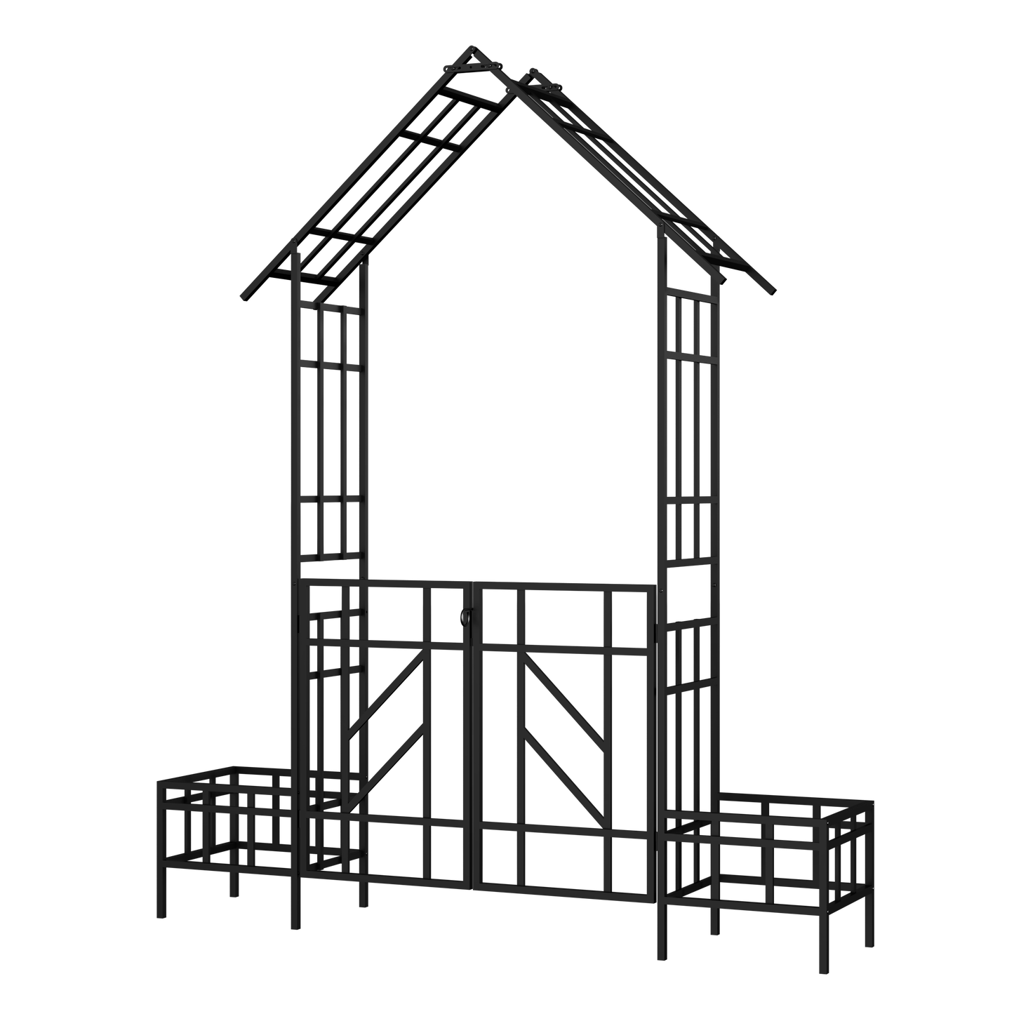 Metal Garden Arch with Gate with planter W80.71*H97.24 Climbing Plants Support Rose Arch Outdoor Black image 10