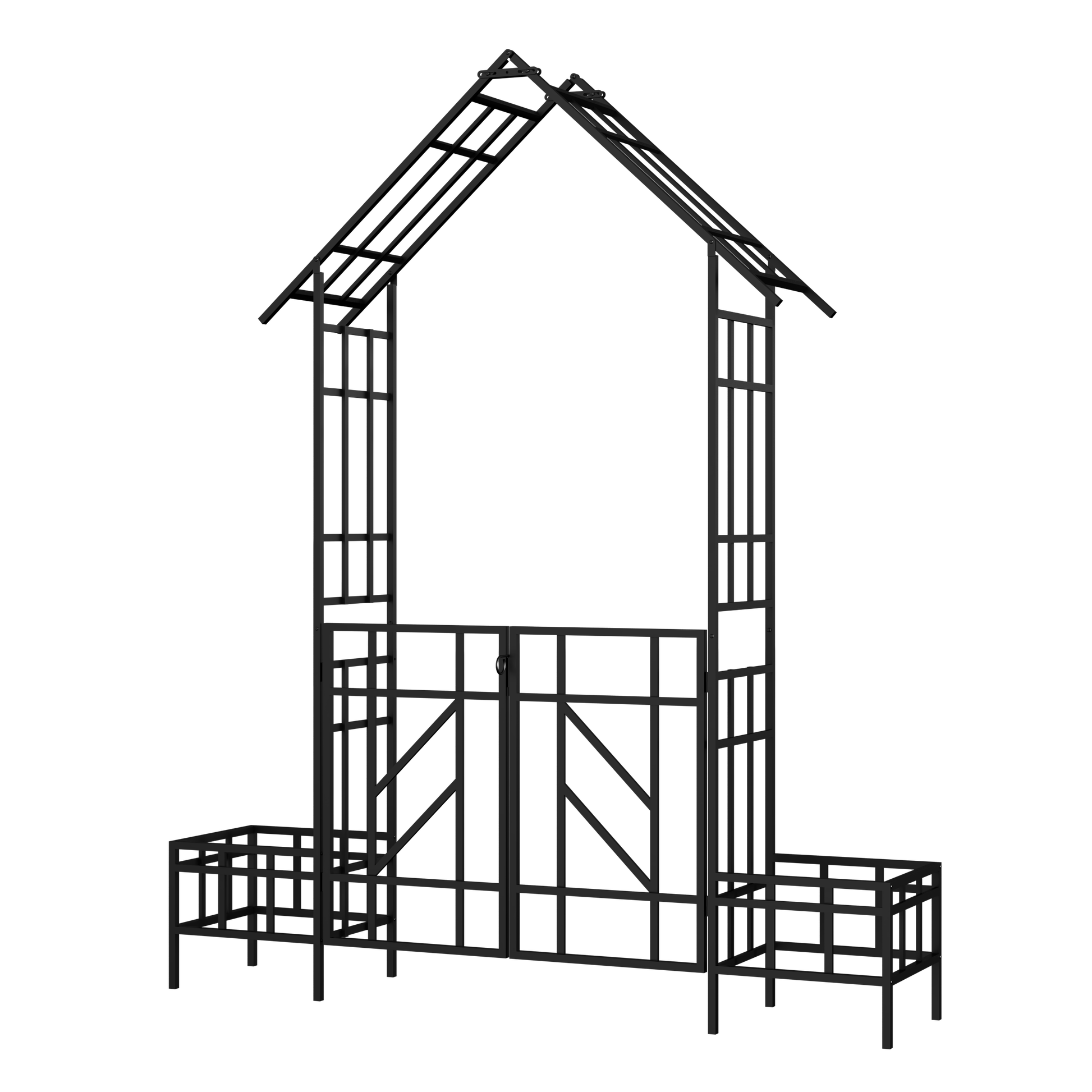 Metal Garden Arch with Gate with planter W80.71*H97.24 Climbing Plants Support Rose Arch Outdoor Black image 10