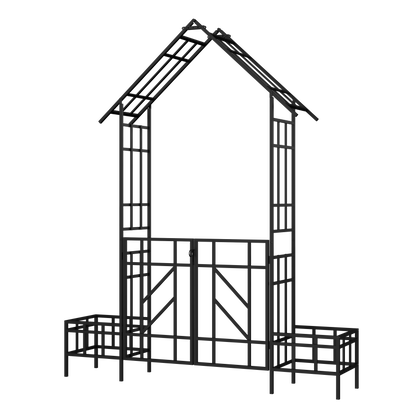 Metal Garden Arch with Gate with planter W80.71*H97.24 Climbing Plants Support Rose Arch Outdoor Black image 10