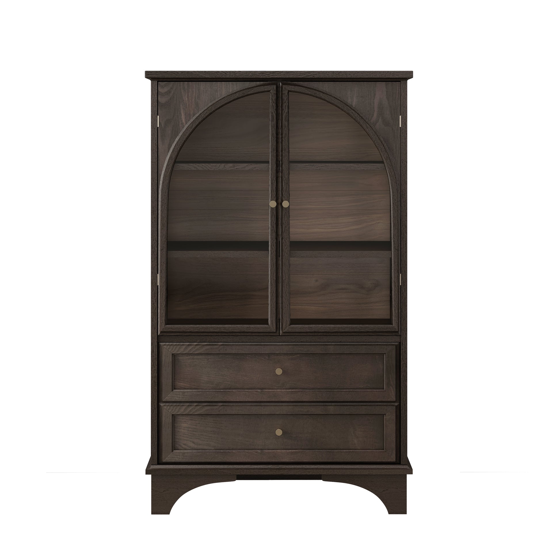 52.17"H Glass Door Display Case Storage Cabinet with 2 Drawers and Adjustable Shelf, Spacious Storage Solutions, Curio Cabinet for Living Room, Bedroom, Kitchen and Office, Brown image 7