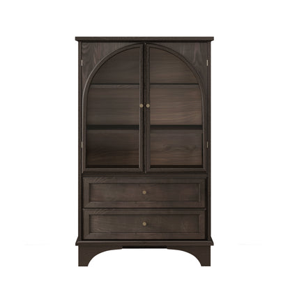52.17"H Glass Door Display Case Storage Cabinet with 2 Drawers and Adjustable Shelf, Spacious Storage Solutions, Curio Cabinet for Living Room, Bedroom, Kitchen and Office, Brown image 7