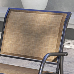 Outsunny Porch Glider, Metal Frame Swing Glider Chair with Breathable Mesh Fabric, Curved Armrests and Steel Frame for Garden, Poolside, Backyard, Balcony, Light Mixed Brown