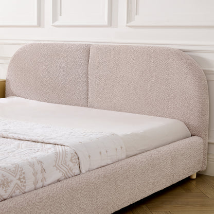Queen Size Upholstered Bed Frame, Modern Minimalist Style with Tall Curved Headboard, Premium Circle Yarn Fabric & Sturdy Leg Support, Mattress Not Included-Pink image 4