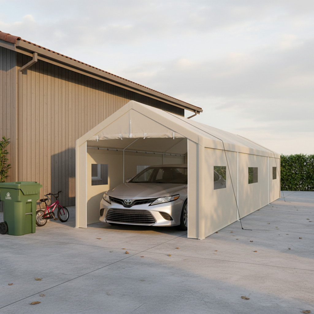 Carport, 10×30 Heavy Duty Portable Carport Garage Tent for Outdoor Storage Shelter white with window image 3