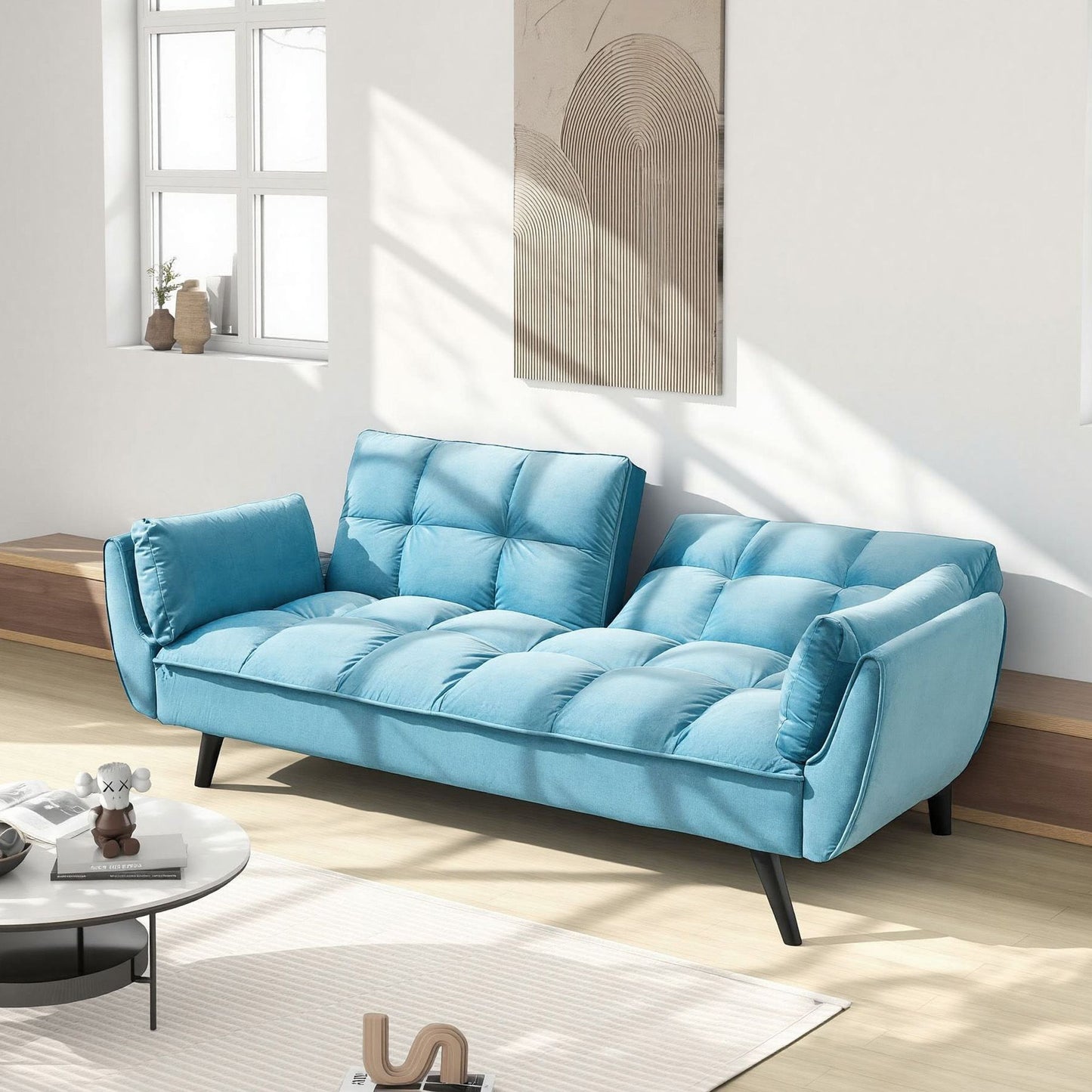 74 "blue sofa Soft two armrests throw pillow pillow comfortable fit apartment bedroom small space image 3