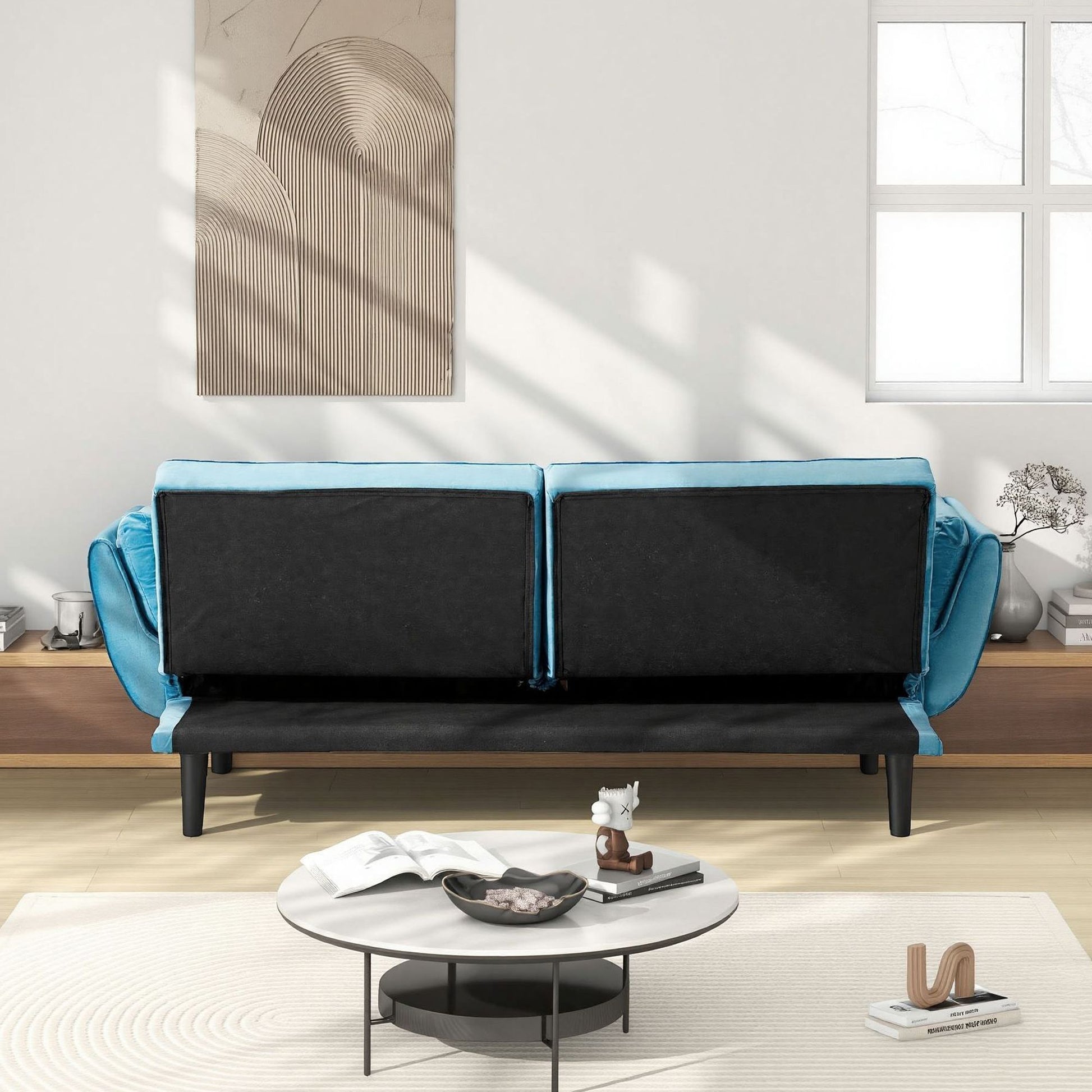 74 "blue sofa Soft two armrests throw pillow pillow comfortable fit apartment bedroom small space image 4