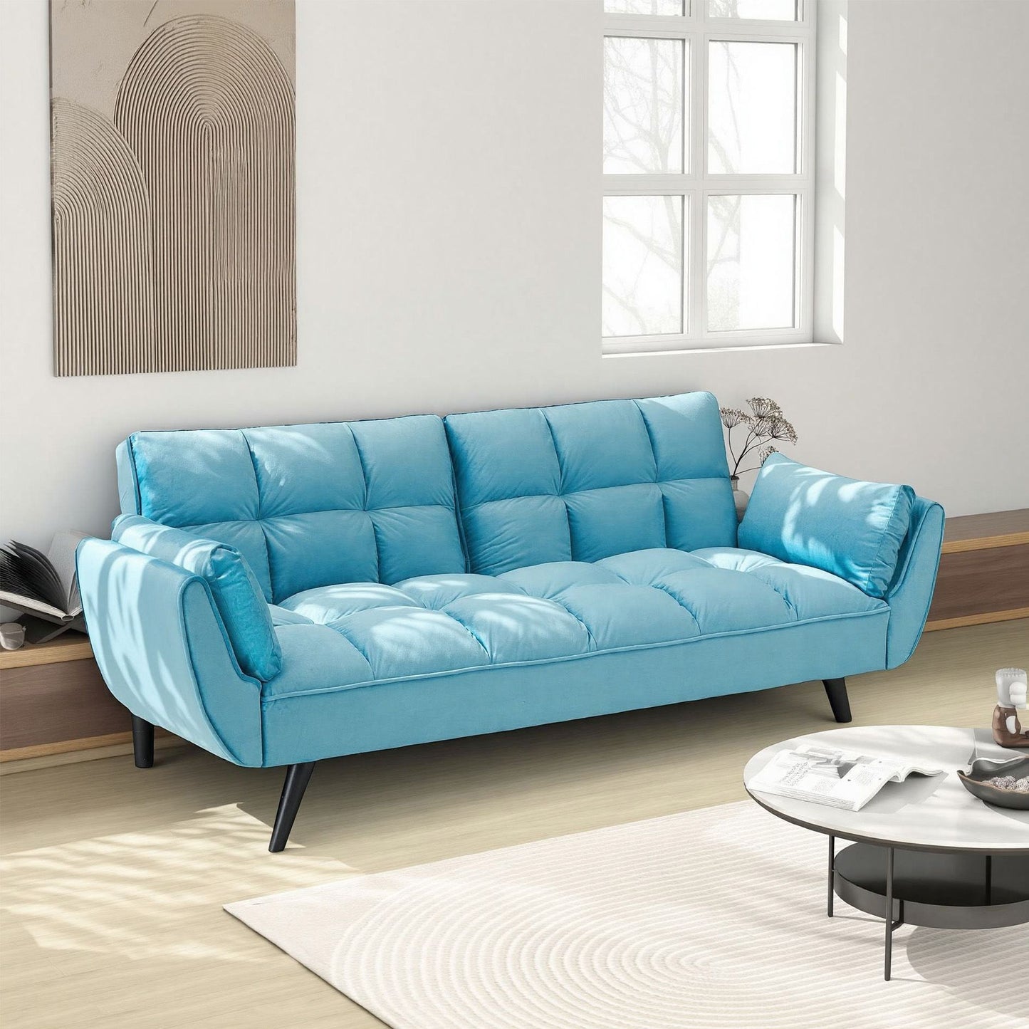 74 "blue sofa Soft two armrests throw pillow pillow comfortable fit apartment bedroom small space image 2
