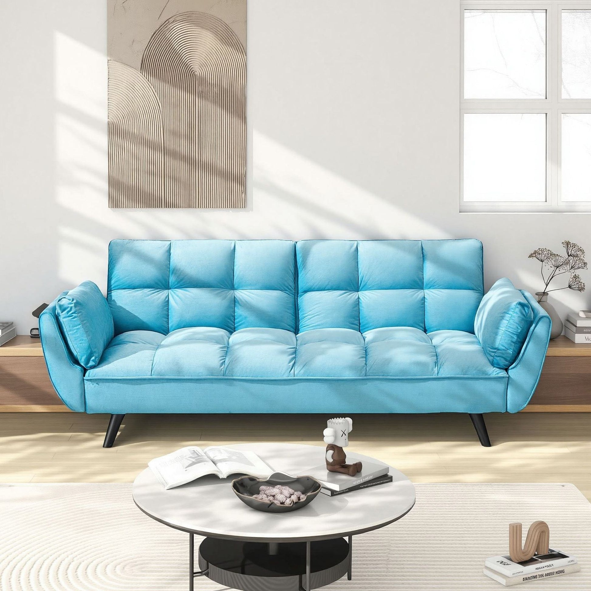 74 "blue sofa Soft two armrests throw pillow pillow comfortable fit apartment bedroom small space image 1
