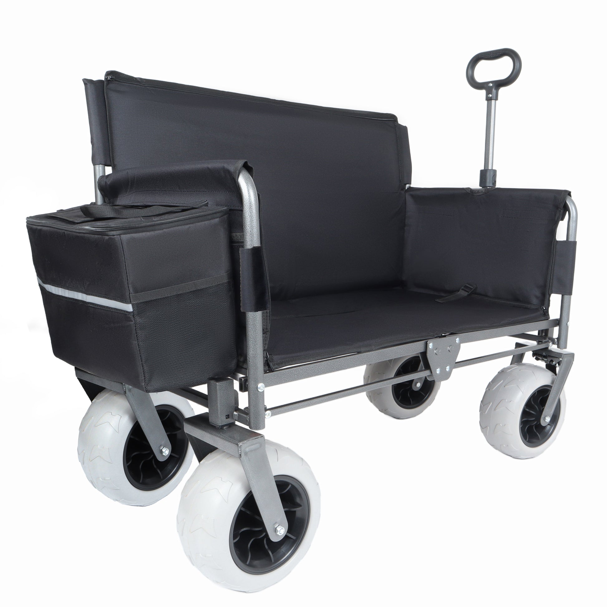 Folding Wagon with Bench Seat & 500 lbs Capacity patent protection -3-in-1 Collapsible Utility Cart with All-Terrain Beach Tires for Camping, Includes 1 ice pack, Beach, Groceries, Outdoor, Black image 11