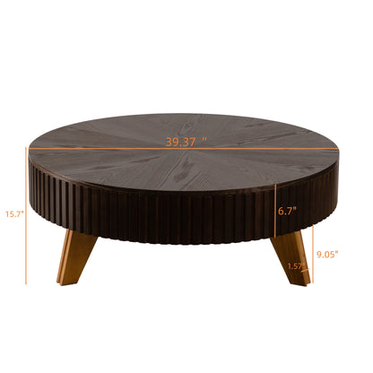 39.37" Retro Round Coffee Table with Storage Space, Suitable for Living Room and Office, Brown image 10