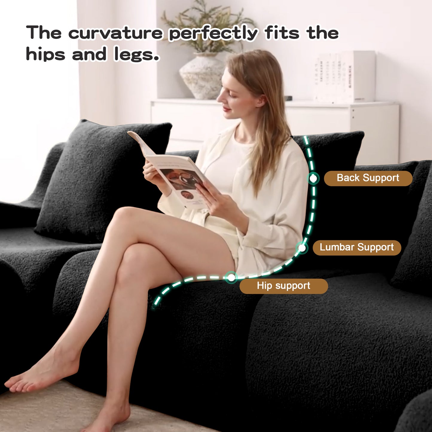 Soft Teddy Fabric Boneless Sofa,No Assembly Required Streamlined Design,Anti-Slip Design 32D High Density Sponge Fits Living Rooms Bedrooms,Black image 9