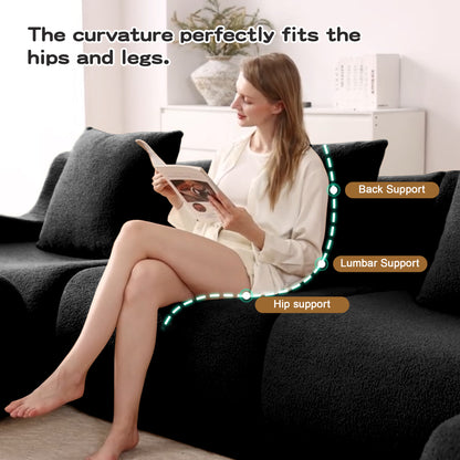 Soft Teddy Fabric Boneless Sofa,No Assembly Required Streamlined Design,Anti-Slip Design 32D High Density Sponge Fits Living Rooms Bedrooms,Black image 9