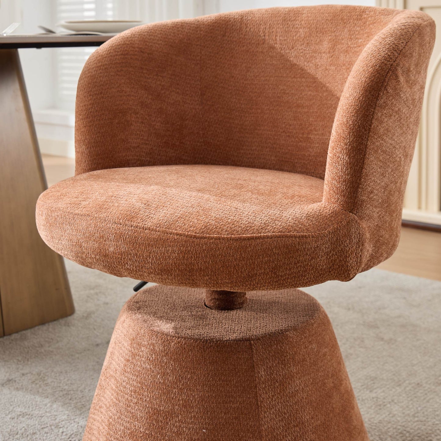 Adjustable Height 360° Swivel Bar Stool, Modern Chenille Upholstered Round Dining Chair, Ergonomic Accent Vanity Chair for Bedroom,Kitchen Island & Pub, Single Pack, Terracotta & Orange color,SW1878OG image 11