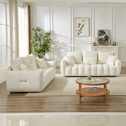 3 Seater + 3 Seater Combo Sofa Modern Living Room Sofa, Teddy Sofa, Wooden Frame, 6 Cushions, Apartment Sofa Furniture image 2