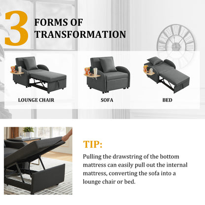 Sleeper Sofa Chair Bed, 3 In 1 Convertible Sofa Chair With Adjustable Backrest & Foldable Table & USB, Type-C, Adjustable Recliner, Armchair For Living Room Bedroom Apartment Small Space,Darkgray image 8