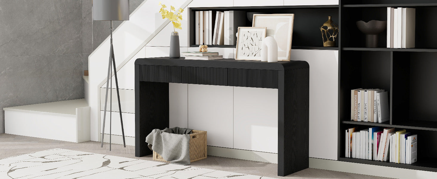 TREXM Rustic Console Table with 3 Fluted Drawers - Solid Wood Veneer Entryway Table Featuring Natural Wood Grain for Living Room, Hallway (Black) image 12