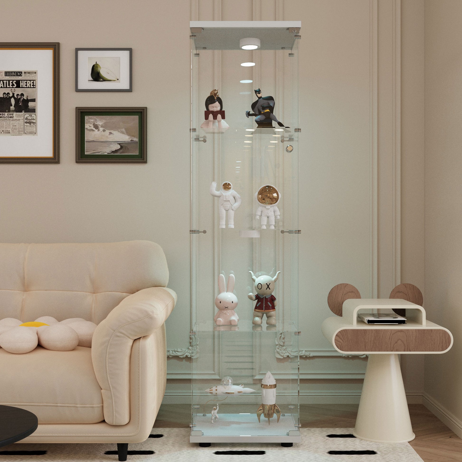 Tempered Glass Display Cabinet,Wine Cabinet,storage Cabinet,File Cabinet,with Battery-powered paipai light,Adjustable Floor Feet,Suitable for uneven ground,Can be placed anywhere,color:white image 2