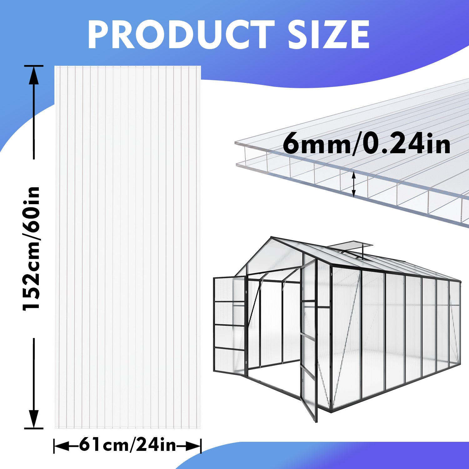 5 x 2FT Twin-Wall Polycarbonate Greenhouse Panels (6 Pack) High Light Transmission & All-Weather Insulated Sheets,Shatter-Resistant Replacement for Glass Roofing,Balcony Divider,Greenhouse image 9