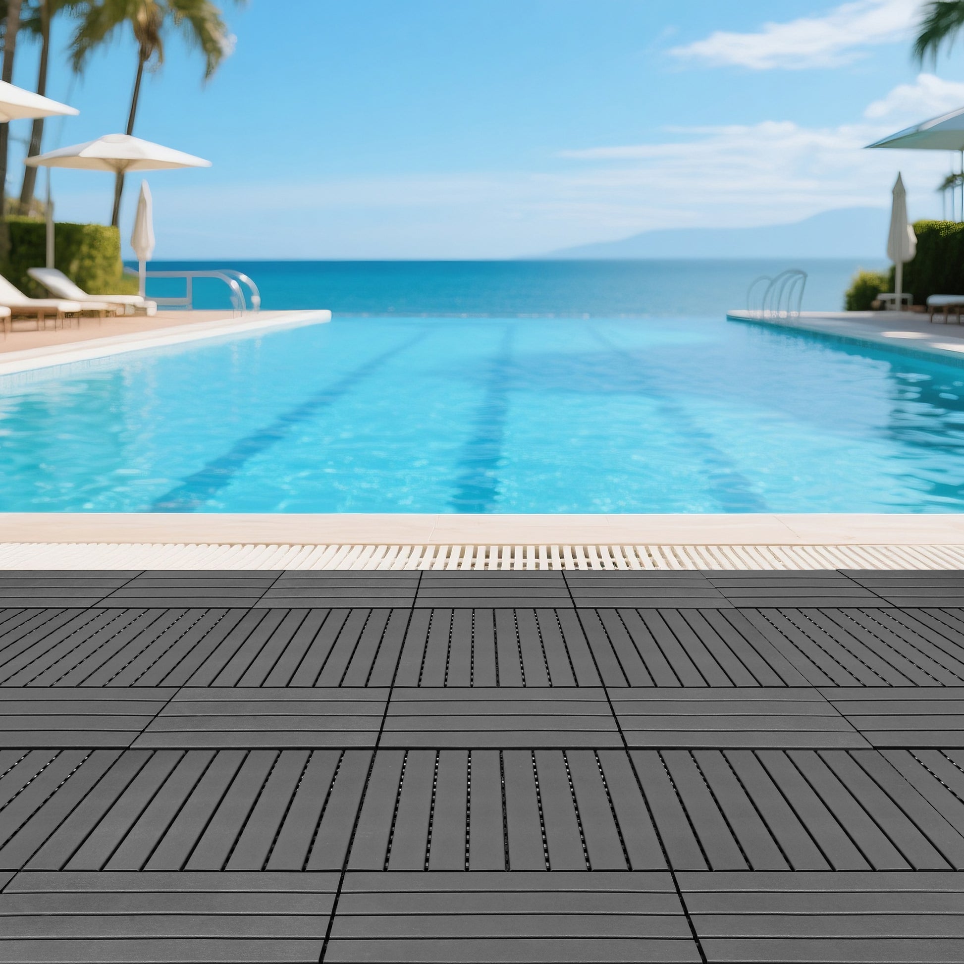 24 pieces of dark gray outdoor terrace deck tiles, DIY interlocking decking floor tiles, easy to install patio tiles, suitable for indoor and outdoor balcony backyard poolside DARK GRAY image 6