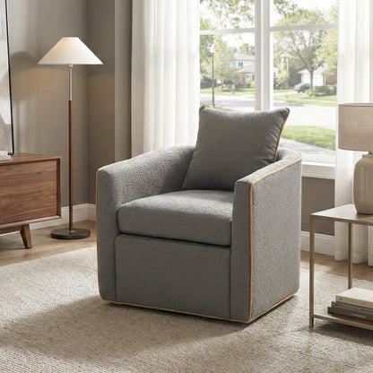 Swivel Accent Chair Upholstered Club Chair Barrel Sofa Chair for Living Room, Reading Corner, and Small Spaces, Light Grey image 1