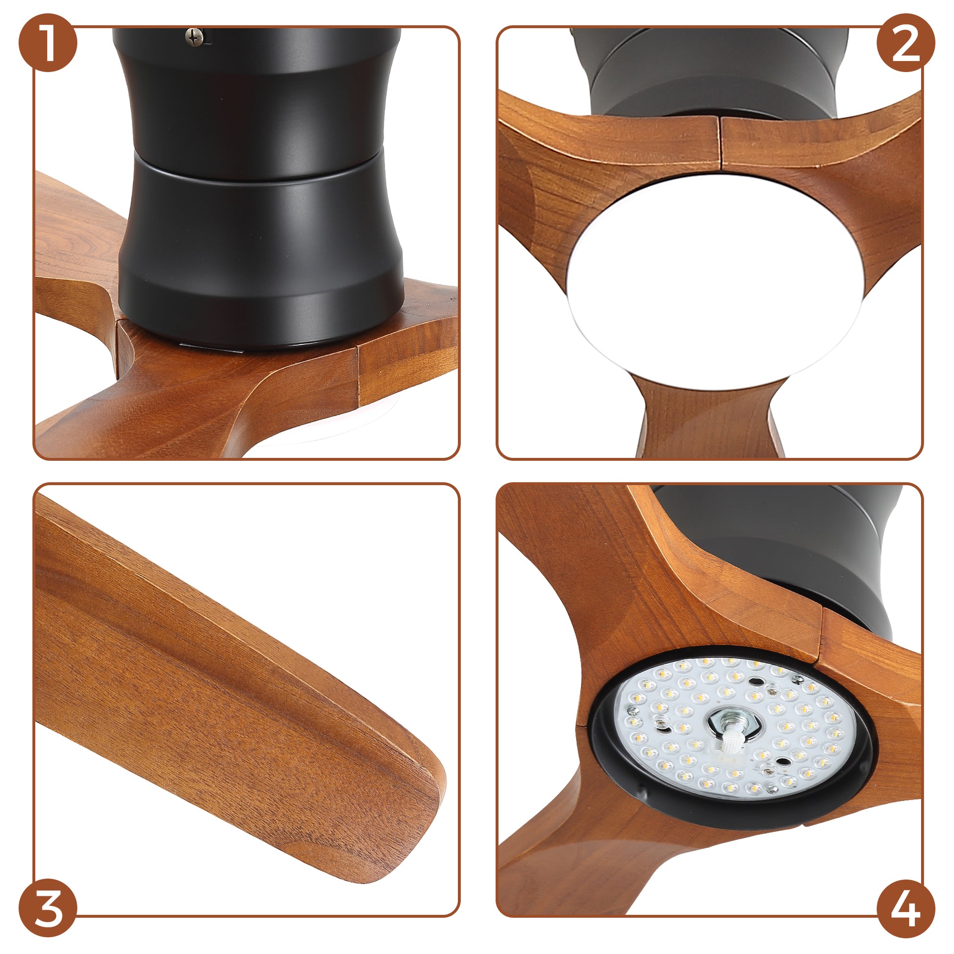 52-inch ceiling fan with light, DC reversible motor, Quiet operation, 3 solid wood blades, Timer function (1/4/8 hours) image 7
