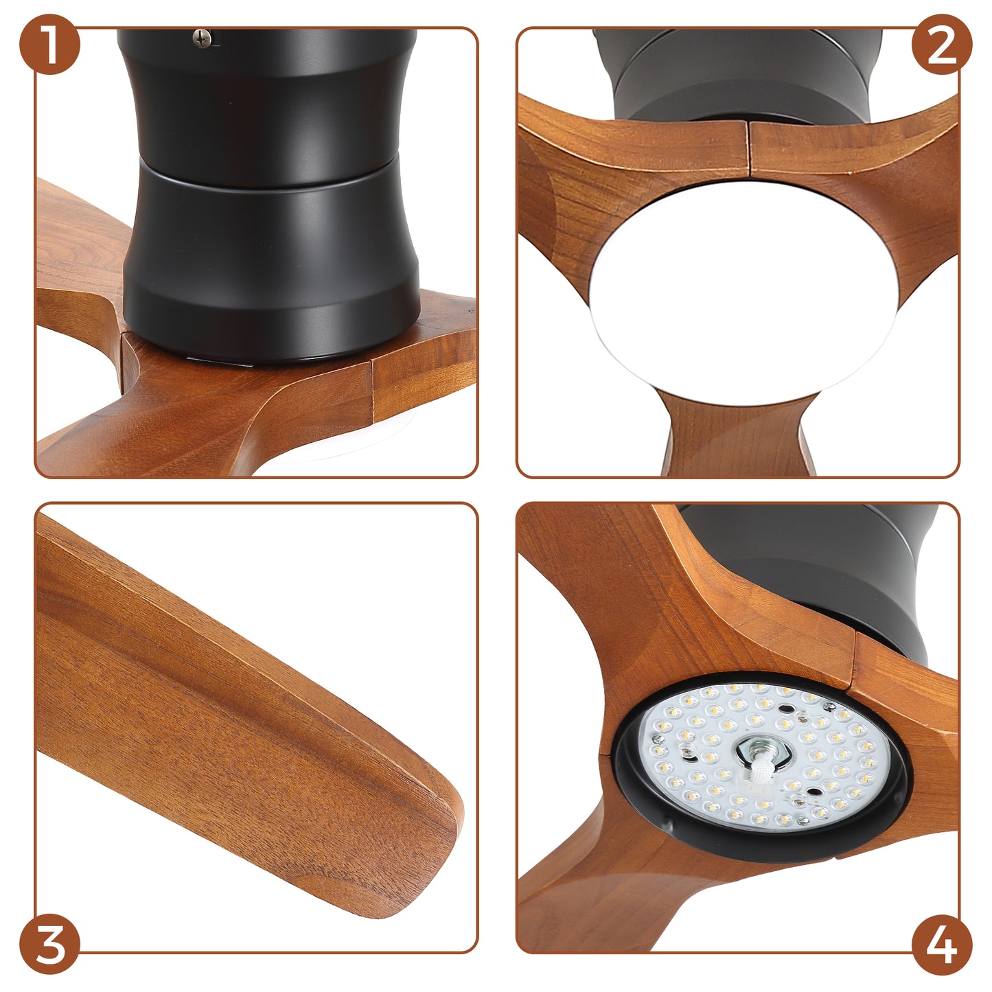 52-inch ceiling fan with light, DC reversible motor, Quiet operation, 3 solid wood blades, Timer function (1/4/8 hours) image 7