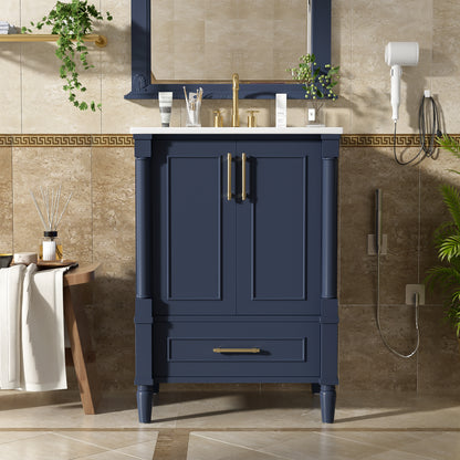 24" Modern Bathroom Vanity with Ornate Motif Design & Soft-Close Hinges, Bathroom Cabinet with Drawer and Back Open Structure, Ornately Carved French Cylinder Legs image 1