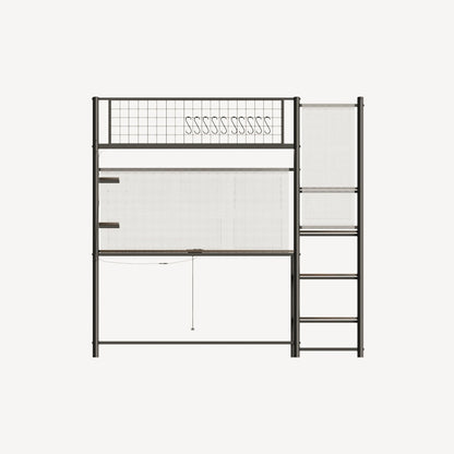 Full size loft metal bed with black for bedroom and dormitory, with built-in charging station and LED lighting image 7