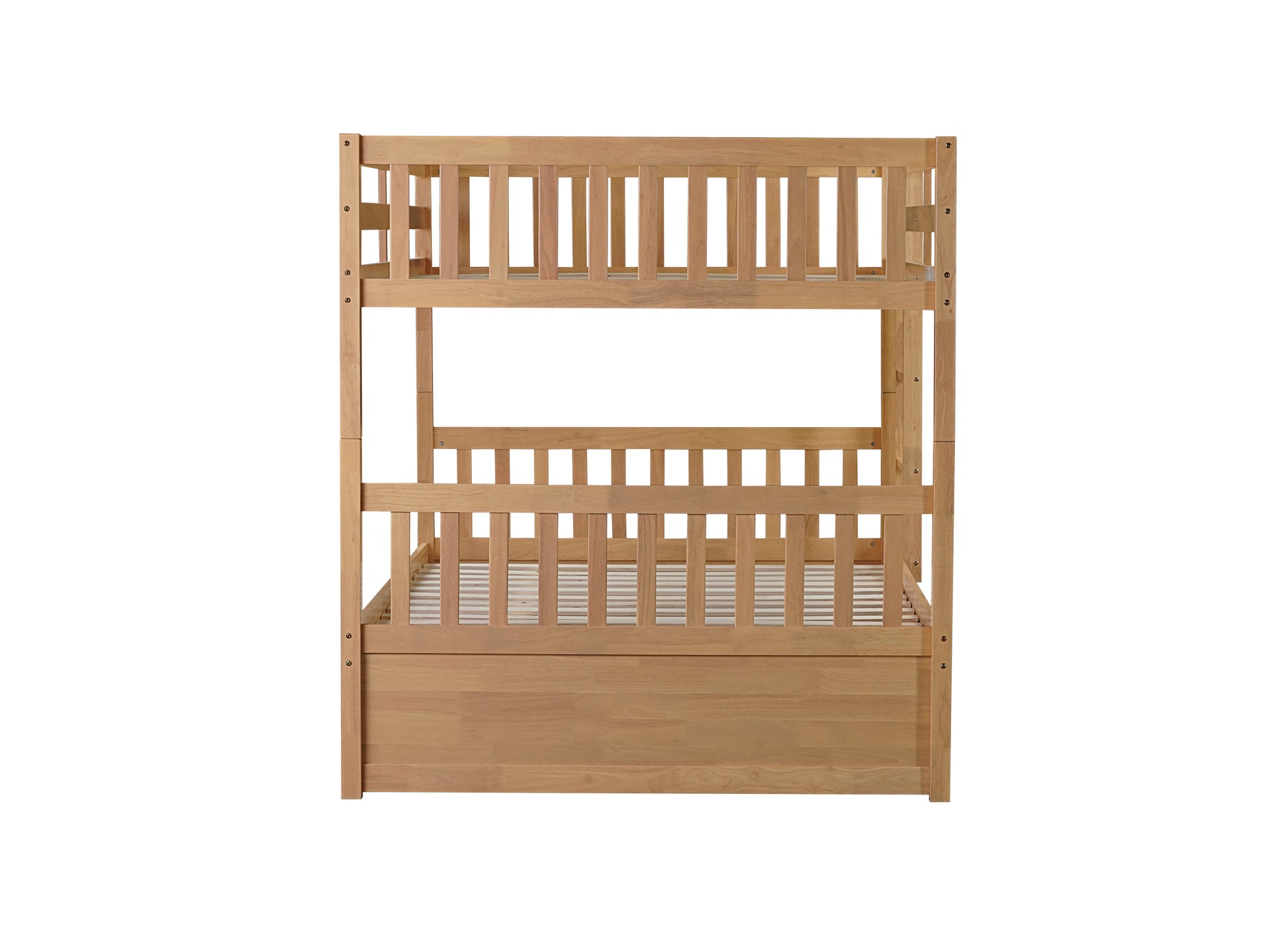 Full Over Full Rubber Wood Bunk Bed with Trundle, Ladder and Guardrails, Convertible to 2 Full Size Beds, with Twin Size Trundle,Natural (Old Sku W504S00180) image 4