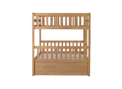 Full Over Full Rubber Wood Bunk Bed with Trundle, Ladder and Guardrails, Convertible to 2 Full Size Beds, with Twin Size Trundle,Natural (Old Sku W504S00180) image 4