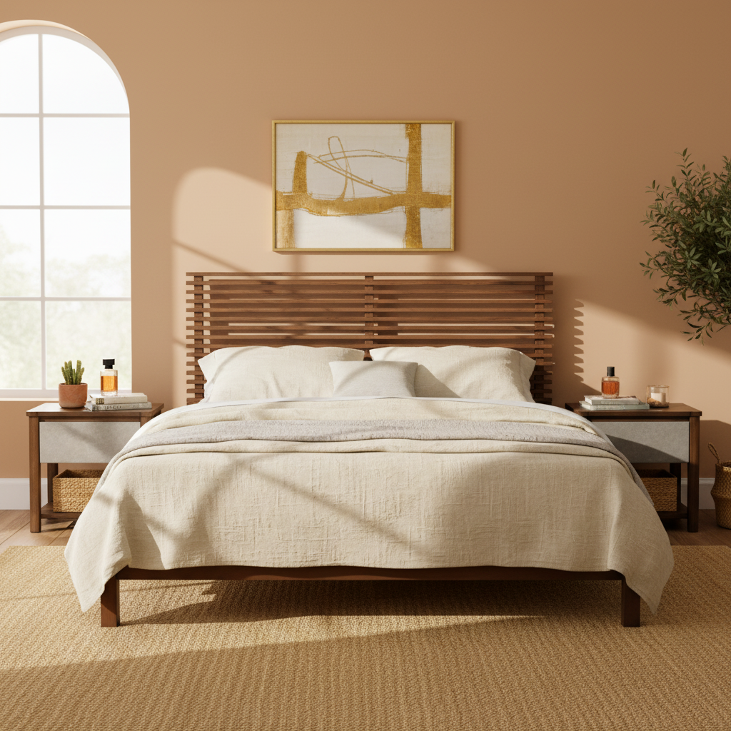 Premium Solid Wood King Size Bed Frame with Headboard, -Walnut Color, 600lbs Capacity, for Modern Bedroom,No Box Spring Needed, Fits All Mattresses image 4