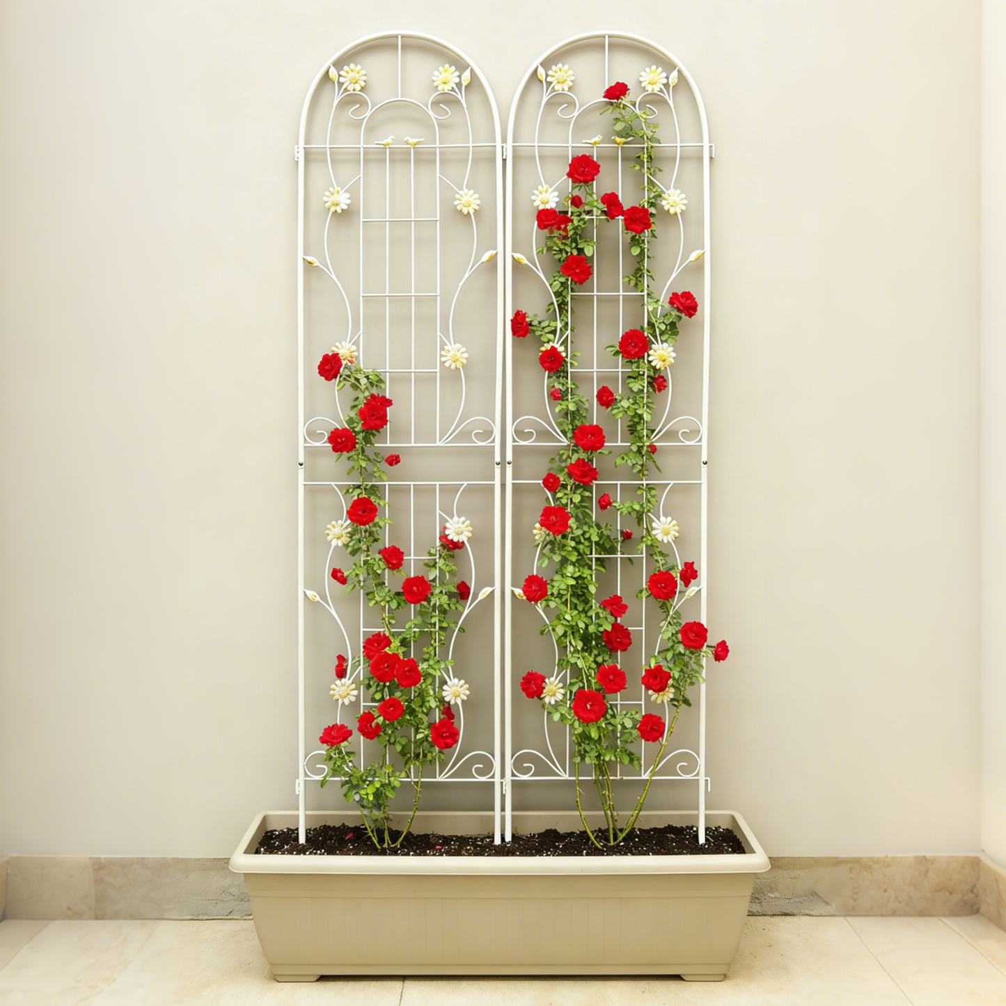 2 Pack Metal Garden Trellis 86.7" x 19.7" Rustproof Trellis for Climbing Plants Outdoor Flower Support Cream White image 4