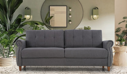 Transitional Button Tufted Loveseat Sofa, Rolled Arm with Nailhead Trim Polyester Fabric 3-Seater Couch, Solid Pine Frame Round Rubber Legs for Living Room, Multi Colors Option image 6