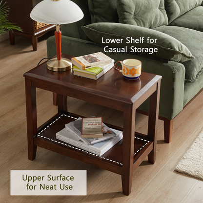 100% Solid Wood Rustic Side Table for Living Room,End Table with Storage Shelf 2-Tier Sofa Table for Living Room, Rubber Wood Indoor Plant Stand image 3