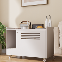 White Cat Litter Box Enclosure,Hidden Litter Box Furniture with top side fence,Wooden Pet House Side End Table, Storage Cabinet Bench for Living Room,,Bedroom, Fit Most of Litter Box
