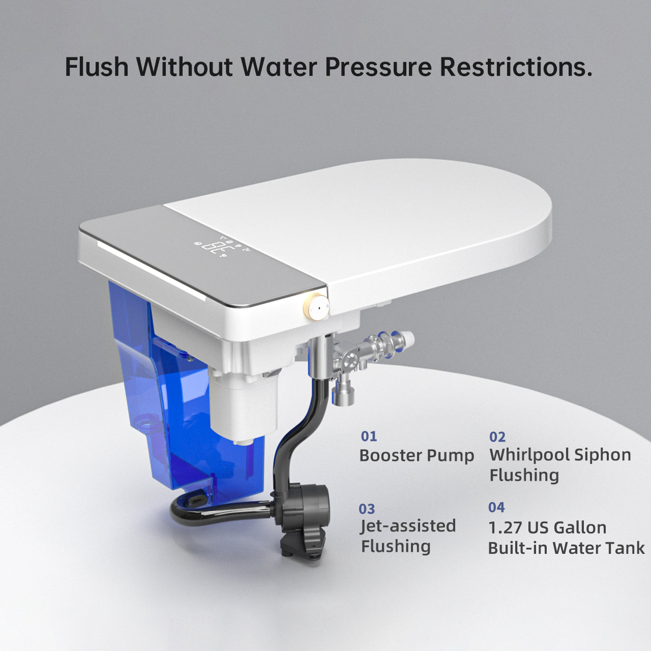 Modern integrated Smart toilet, Auto Open/Close lid, temperature heating seat, instant warm water cleaning, can automatically flush, remote control flush, foot sensing flush image 7