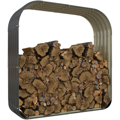 Outsunny Galvanized Steel Wood Shed Firewood Storage Rack, 4.7' x 1.4' x 4.7' Log Holder Storage Shed with Rubberized Edge for Safety & Gloves for Easy Assembly