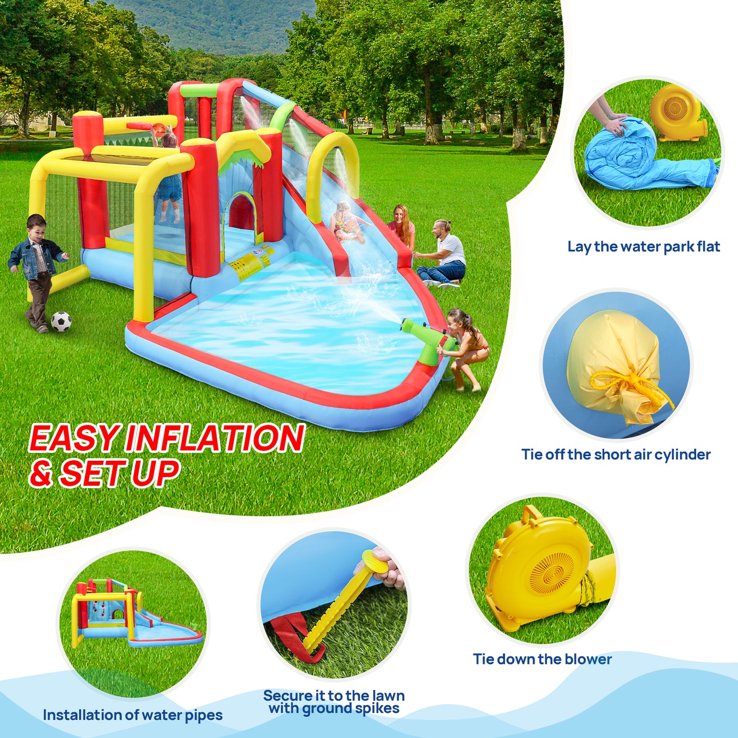 7 in1 Inflatable slide water park bouncing house outdoor Soccer garden bouncer with Splash pool & Water gun & Climbing wall & Basketball & Football image 11