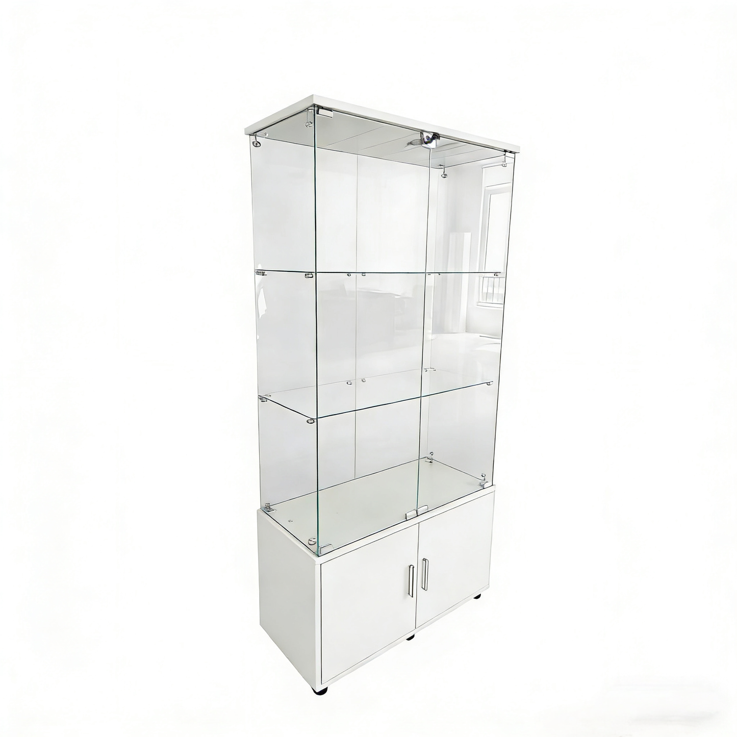 Double-door four-layer cabinet-style storage cabinet,display cabinet,wine cabinet,file cabinet,with remote-controlled PAIPAI lights,adjustable feet, can be placed in the living room,color:white image 7