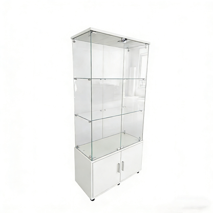 Double-door four-layer cabinet-style storage cabinet,display cabinet,wine cabinet,file cabinet,with remote-controlled PAIPAI lights,adjustable feet, can be placed in the living room,color:white image 7