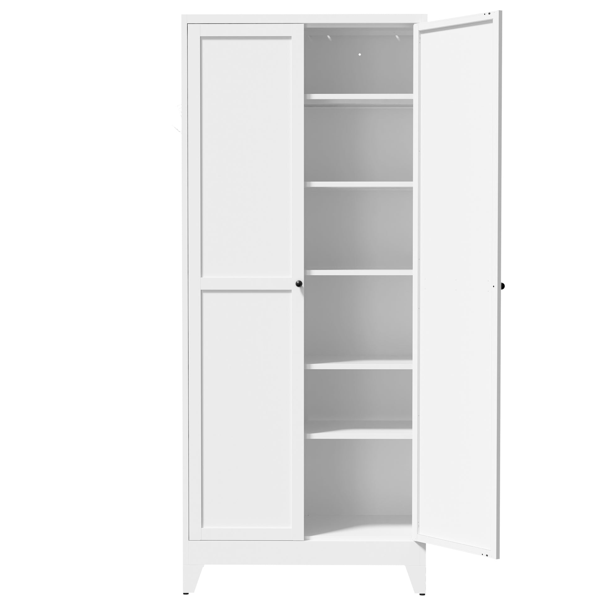 75" White Metal Kitchen Pantry Cabinet Adjustable Storage with 5 Shelves (110lb Capacity), Freestanding Kitchen Storage Cabinet with Adjustable Shelves, Dishware in Kitchen, Pantry, Dining Room image 4