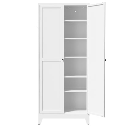 75" White Metal Kitchen Pantry Cabinet Adjustable Storage with 5 Shelves (110lb Capacity), Freestanding Kitchen Storage Cabinet with Adjustable Shelves, Dishware in Kitchen, Pantry, Dining Room image 4