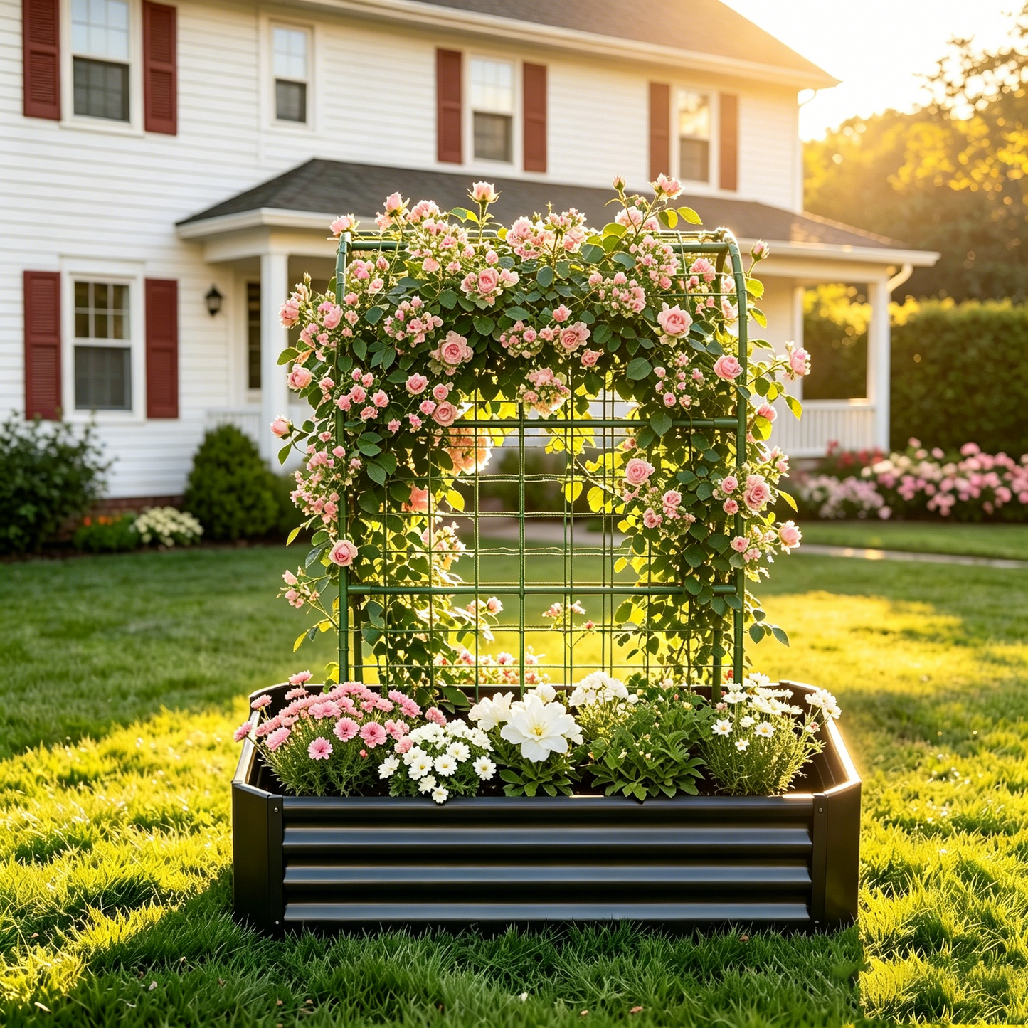 2-in-1 Raised Garden Bed with Trellis - 59" Tall Arch Planter Box for Climbing Plants, Outdoor Galvanized Metal Gardening Bed for Vegetables, Fruits, Flowers (Black, 4x2x1 Ft) image 1