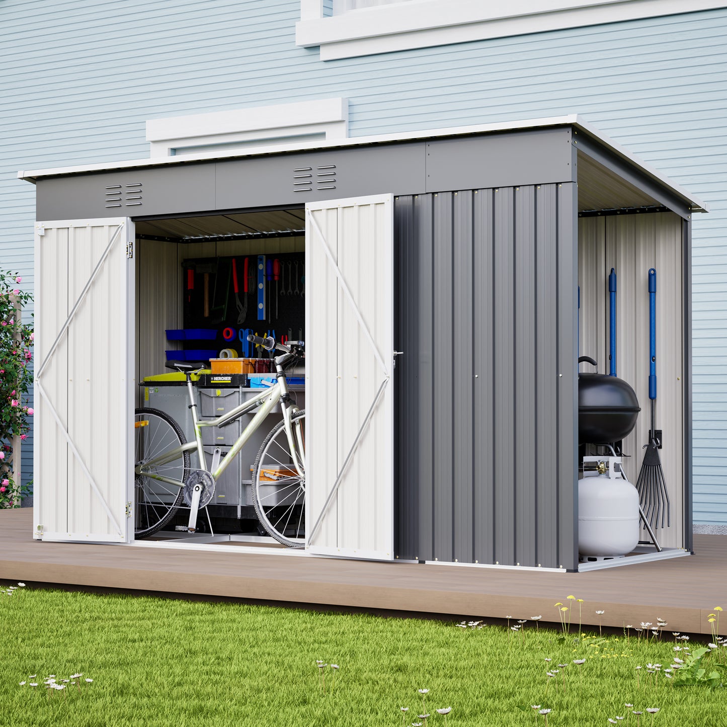 10'x4' Outdoor Metal Storage Shed for Garden Tools Lockable Door With Floor Frame image 12