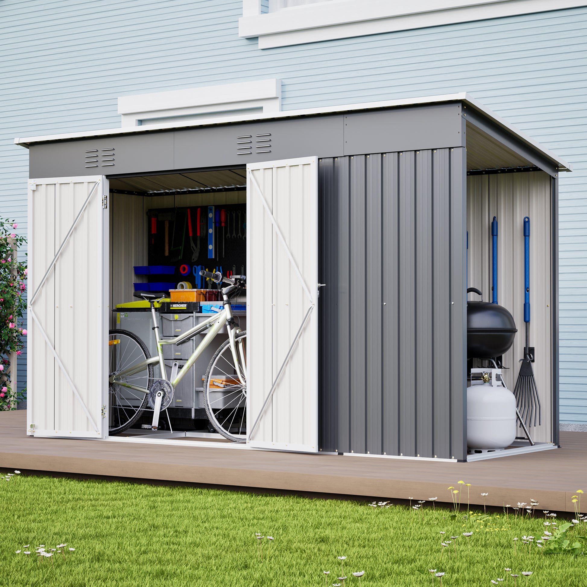 10'x4' Outdoor Metal Storage Shed for Garden Tools Lockable Door With Floor Frame image 12