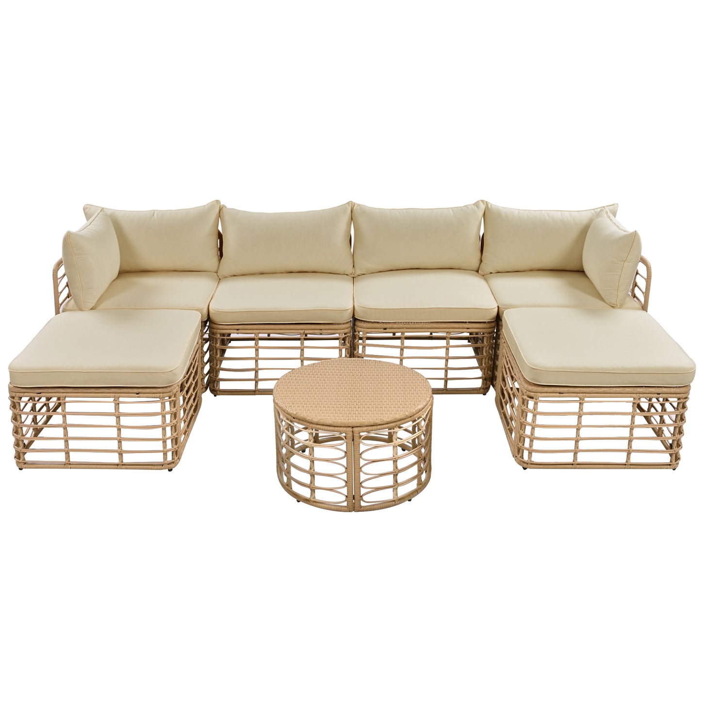 GO 7 Pieces Outdoor Patio Furniture, All-Weather Rattan Sectional Sofa Set with Thick Cushions and Pillows, Freely Combined Conversation Sets for Garden, Backyard, Balcony, Brown image 10