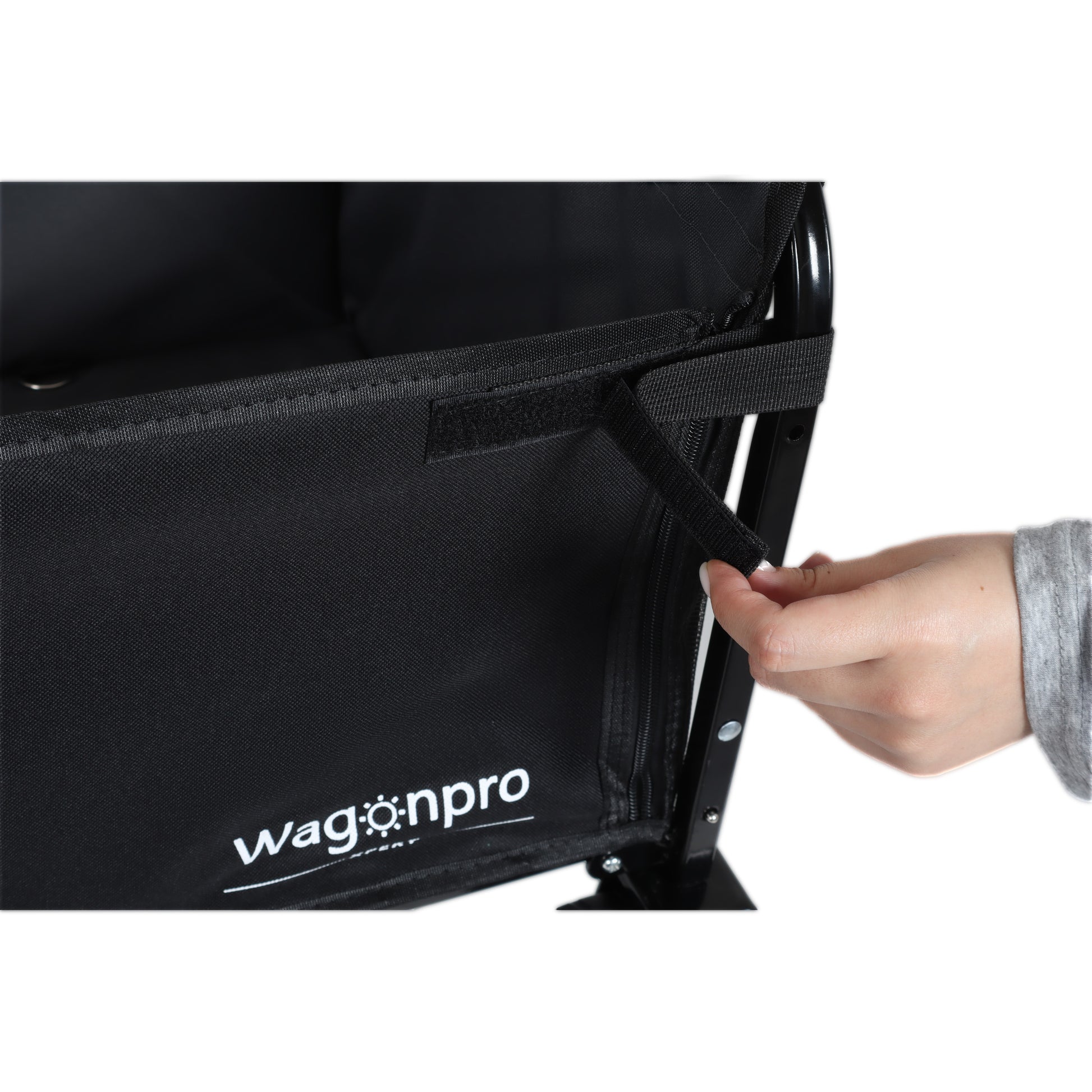 All-in-One Convertible Folding Camping Wagon Cart: Bench Seat, Storage Compartment & Included Dog Tether, Black/Gray image 12