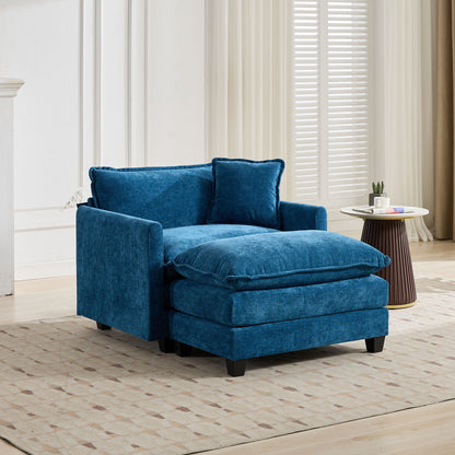 Cloud Sofa Ottoman only, Modern Sectional Couch, for Living Room Bedroom and Apartment, Comfy Double Layer Upholstered Seat Cushion, Breathable Chenille Fabric, Blue image 2